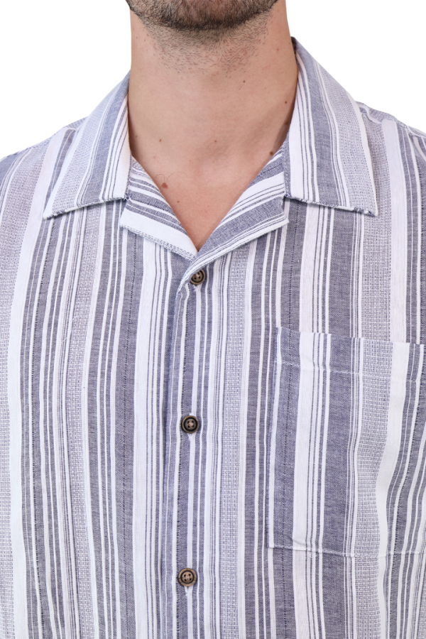 Camisa Manga Corta Textrua Estampada Color Gris De Algodón Para Hombre